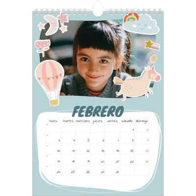 Calendario personalizado A4 — Unicornio arcoíris [Febrero]