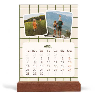 Calendario de mesa con base de madera - vertical  — Patrones retro [Abril]