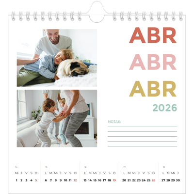 Calendarios Cuadrados — Tipografía colorida [Abril]