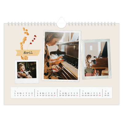 Calendario A4 horizontal — Scrapbook vintage [Abril]