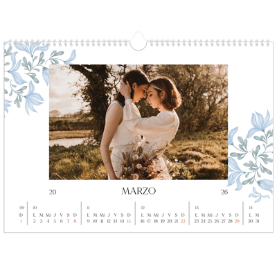 Calendario A3 horizontal — Romance en blanco y azul [Marzo]
