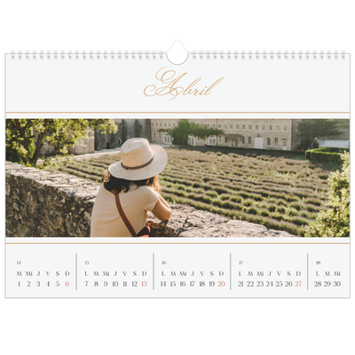 Calendario A3 horizontal — Banner de texto dorado [Abril]
