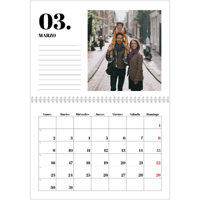 Calendario personalizado doble A4 — Serif y momentos [Marzo]