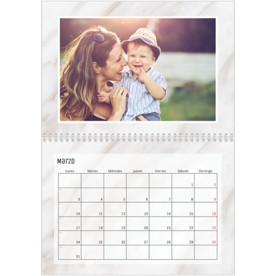 Calendario personalizado doble A4 — Fondos de mármol [Marzo]
